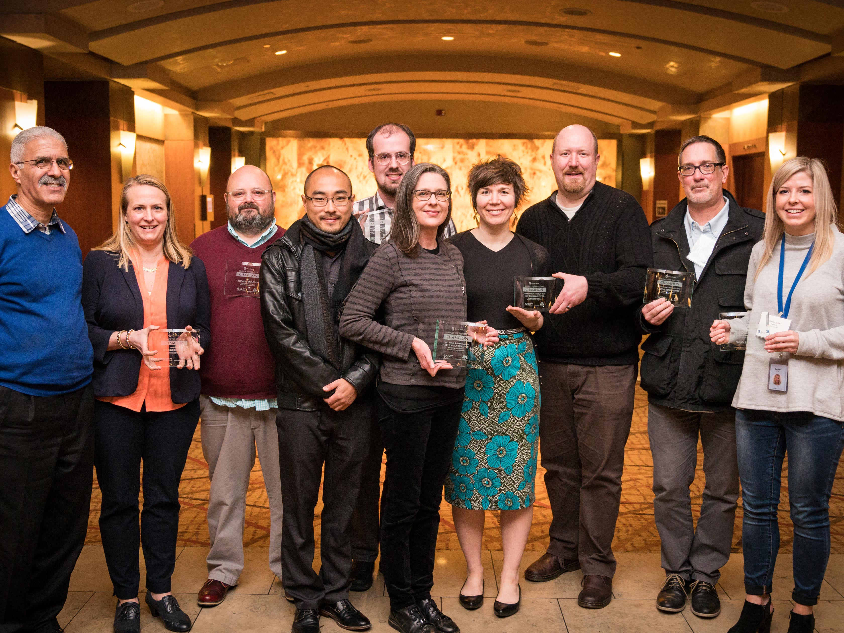 A group of award winners from Commute Seattle's CTR Champion Celebration in 2017