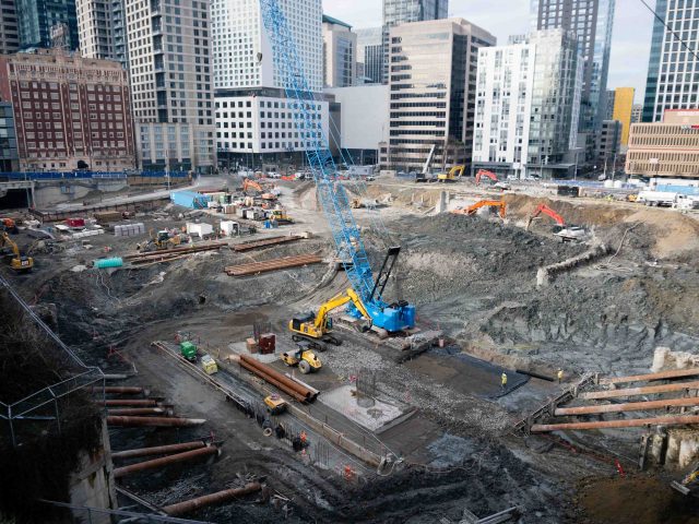 Construction Pit with Blue Crane