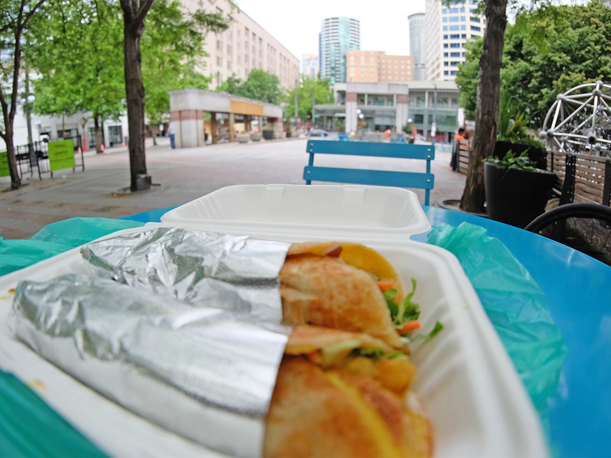 Food on park table