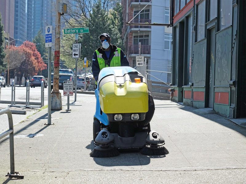 MID ambassador cleaning the streets of downtown Seattle