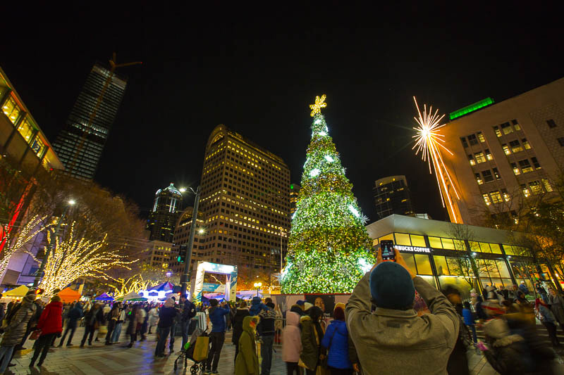 Holiday tree and star in downtown Seattle