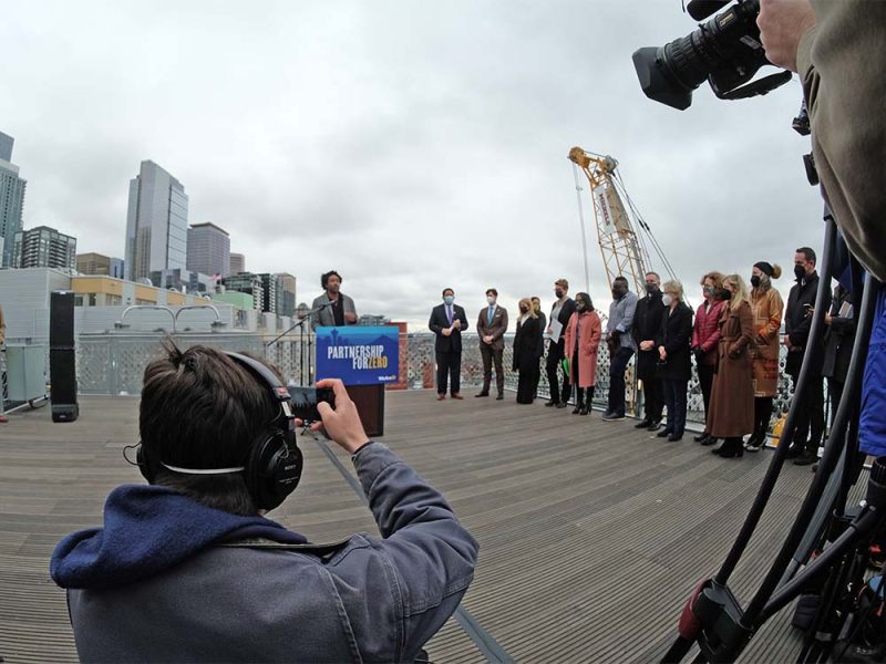 Press conference on the waterfront