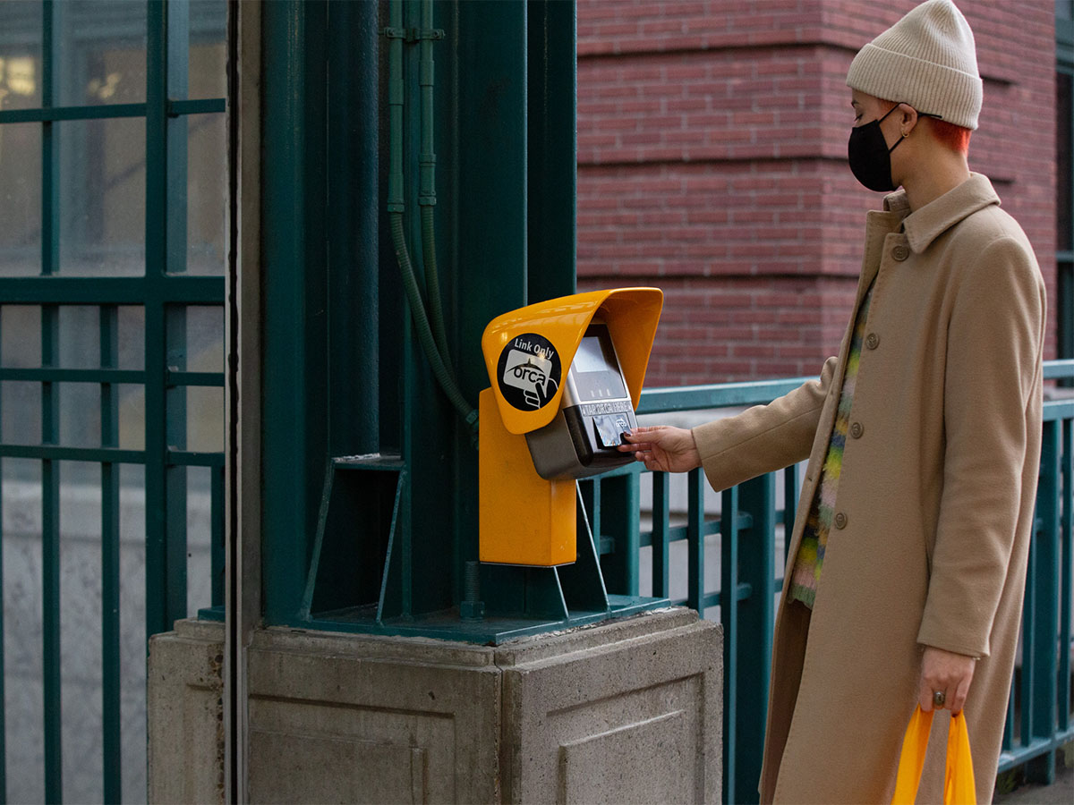 ORCA card being used at Pioneer Square light rail station