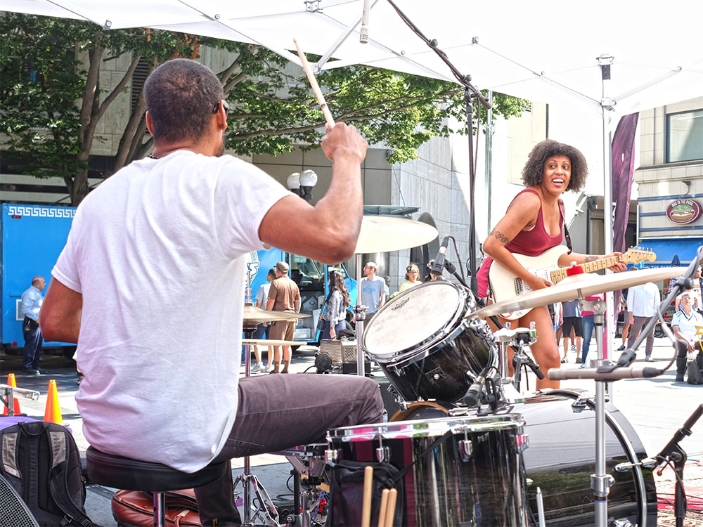 Black Tones band playing in Westlake Park in downtown Seattle