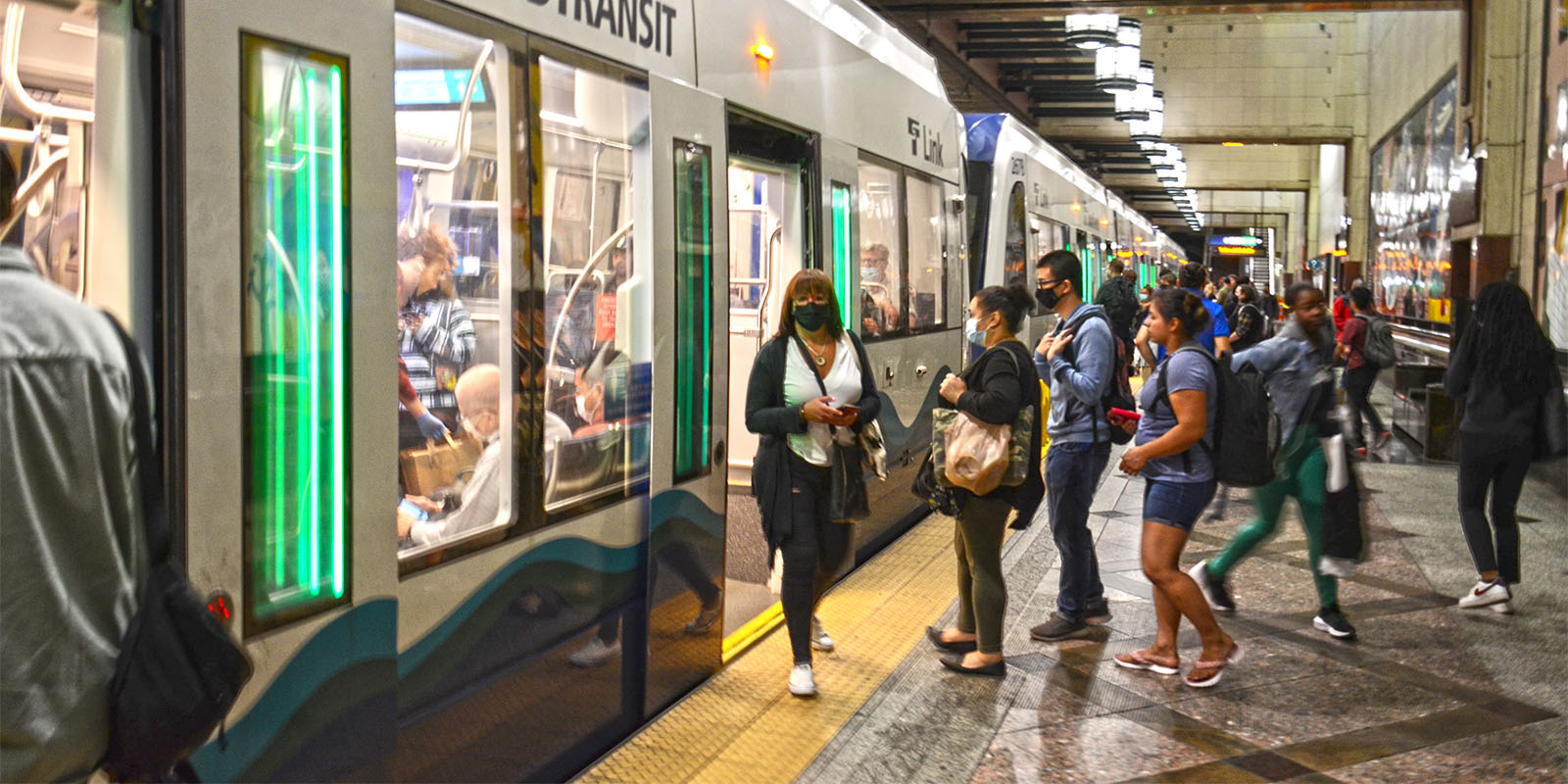 Link riders at Westlake station