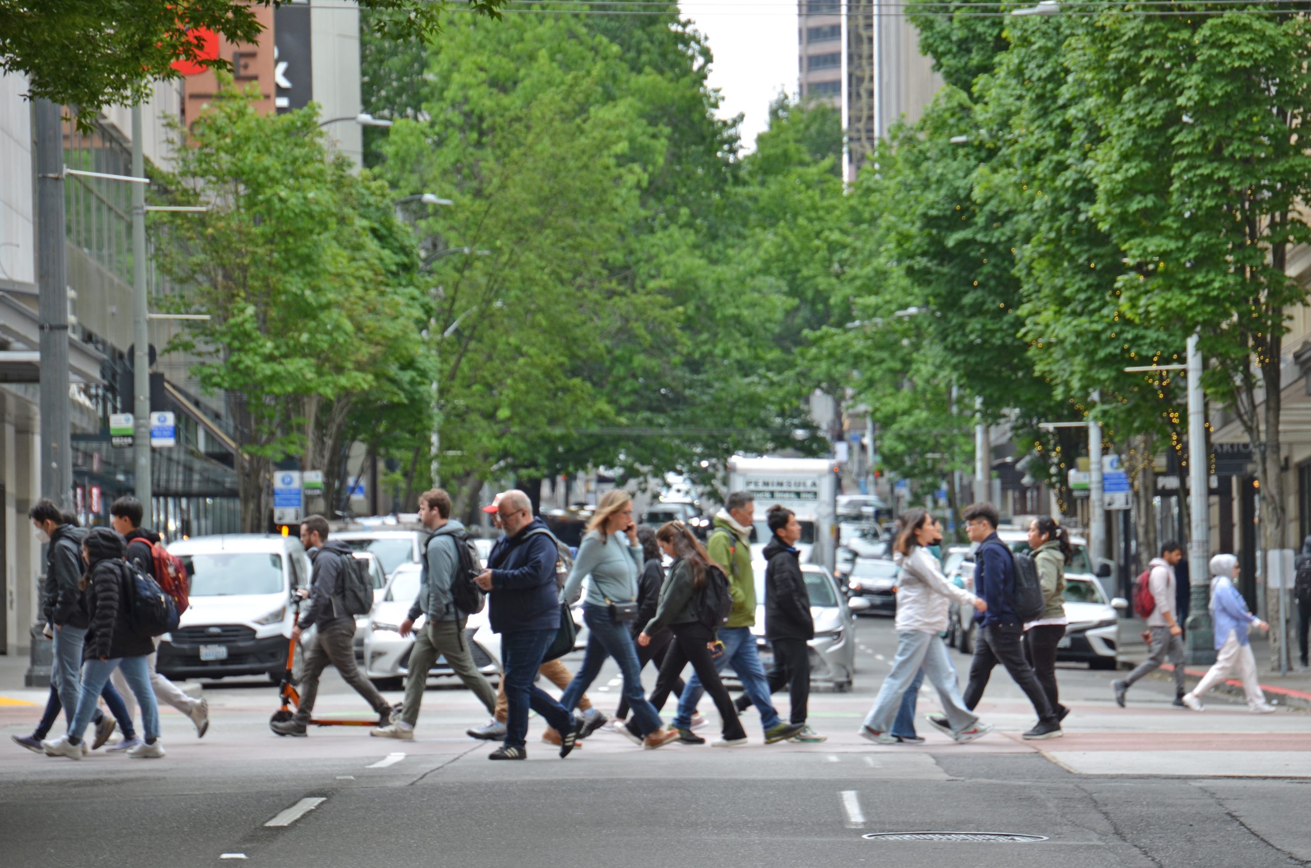 Pedestrians crossing street