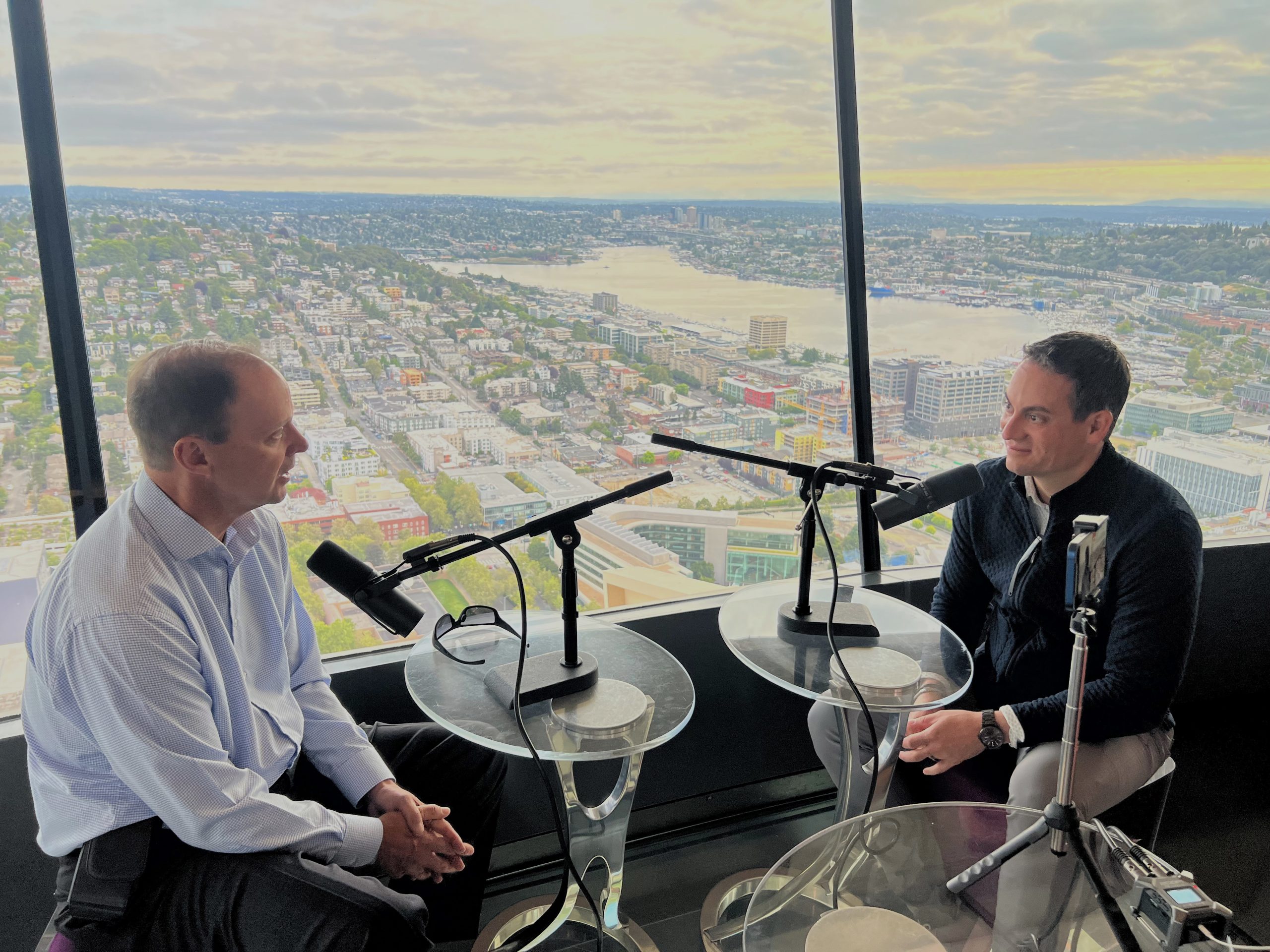 Jon Scholes and Ron Sevart recording a podcast