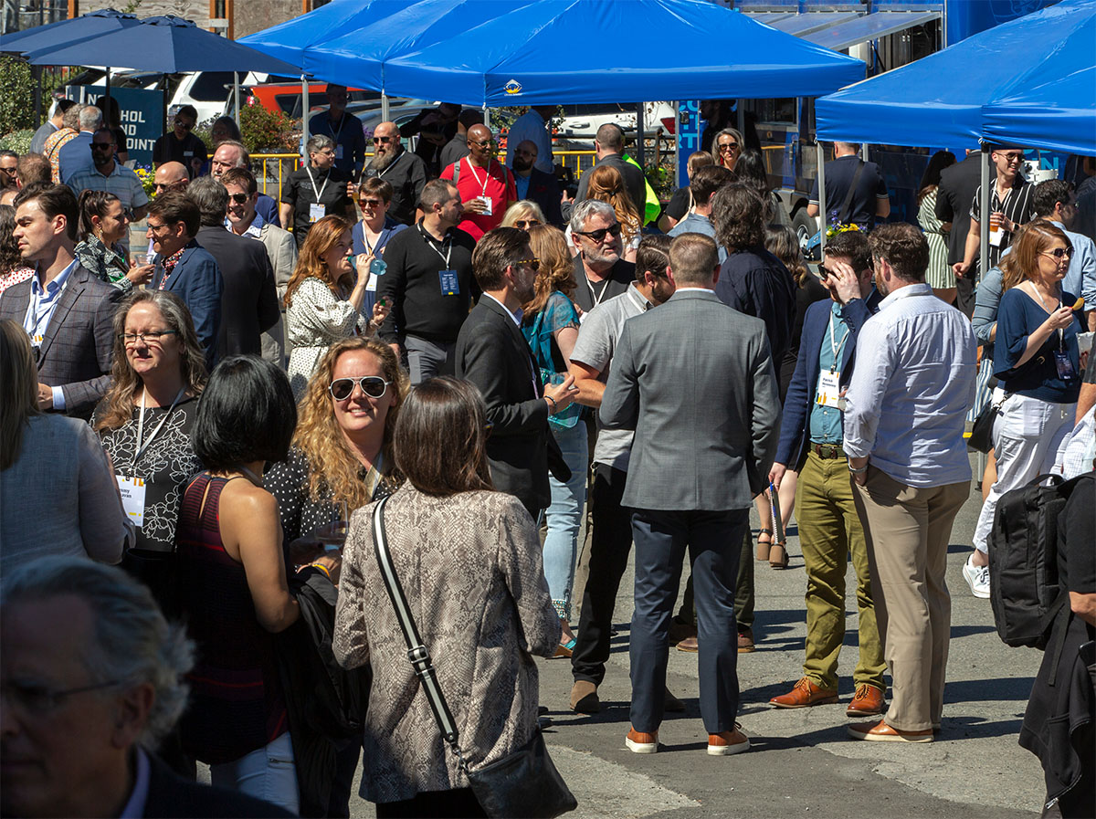 Networking outside at Annual Meeting