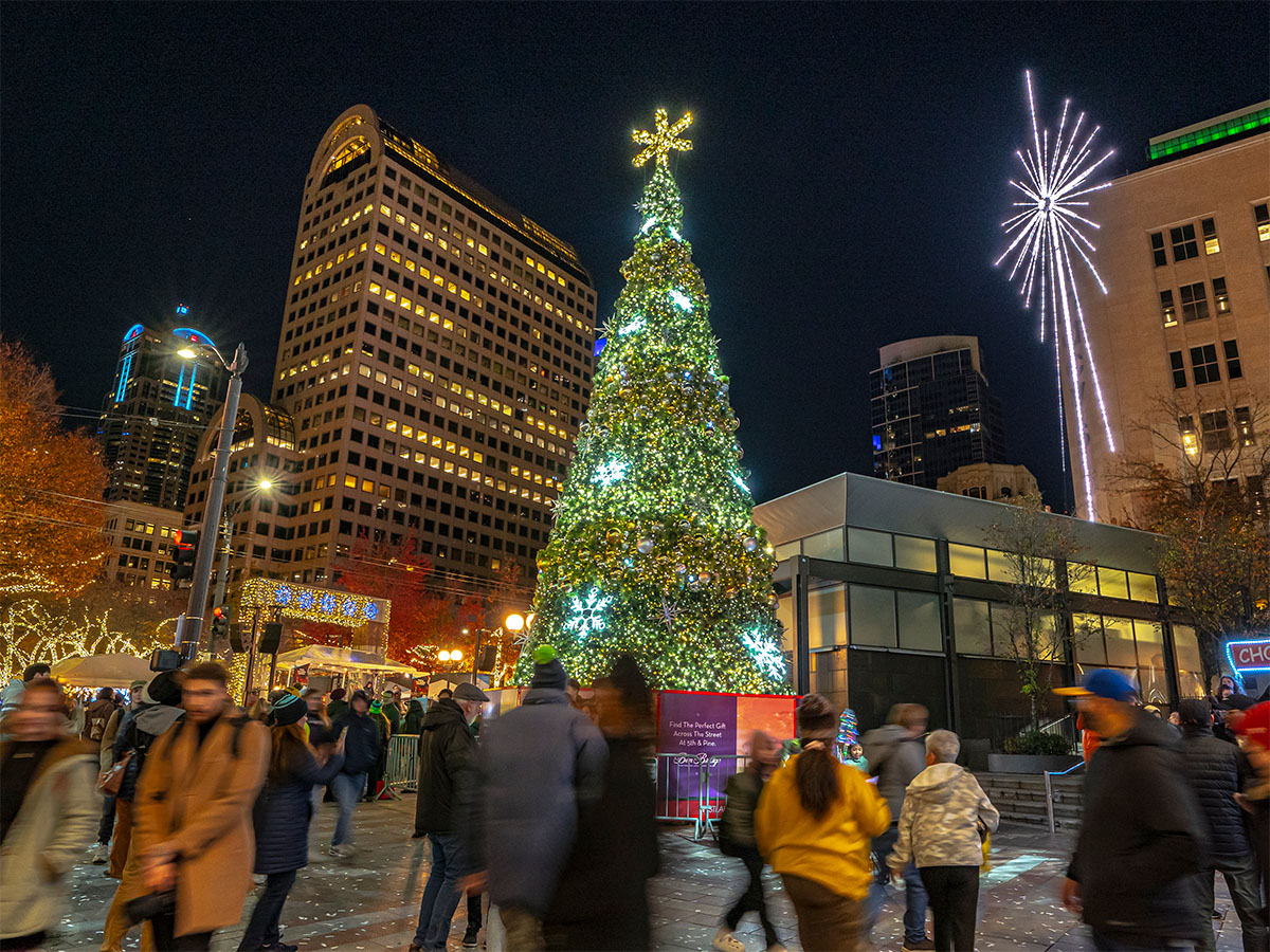 Tree lighting and star in Westlake Park