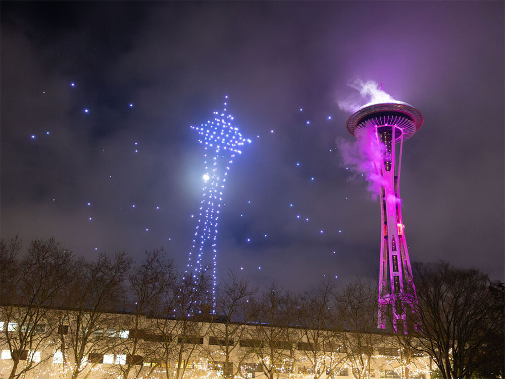 Space Needle and drones New Year's Eve show