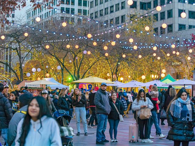 Visitors at Westlake Park during the holidays