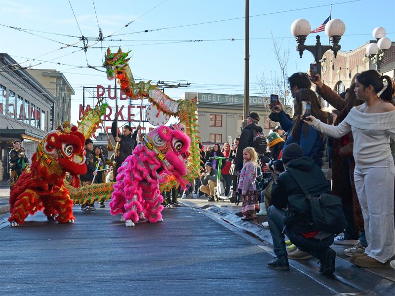 Lunar New Year celebration lion dance in downtown Seattle