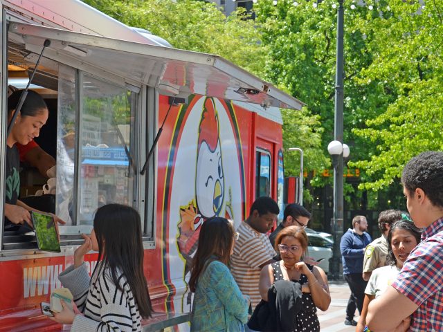Food truck visitors in Westlake Park
