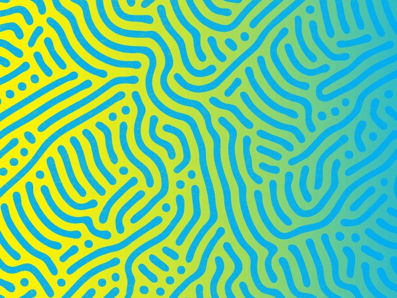 Textured blue squiggly lines on a yellow and green gradient background
