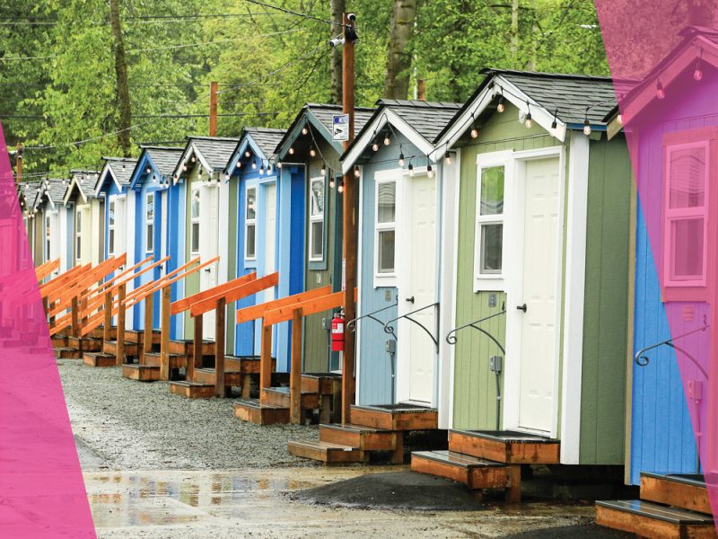 Courtesy of Sound Foundations NW: line of small homes with semi-transparent pink geometric overlay.