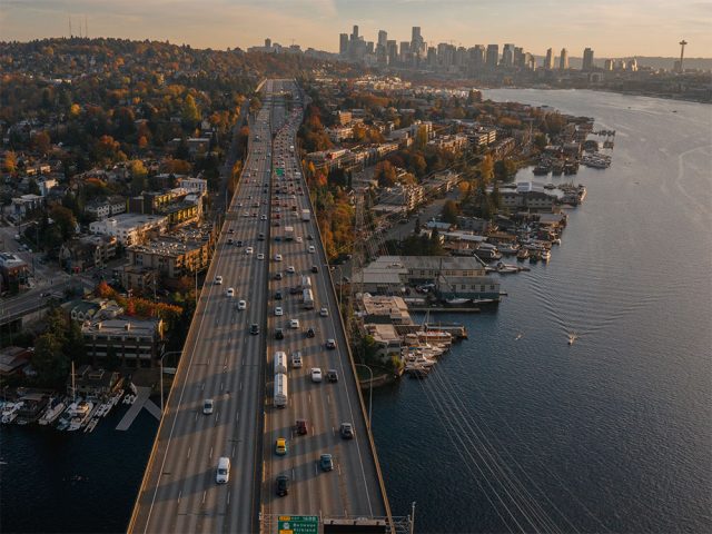 Traffic on I-5 Ship Canal Bridge