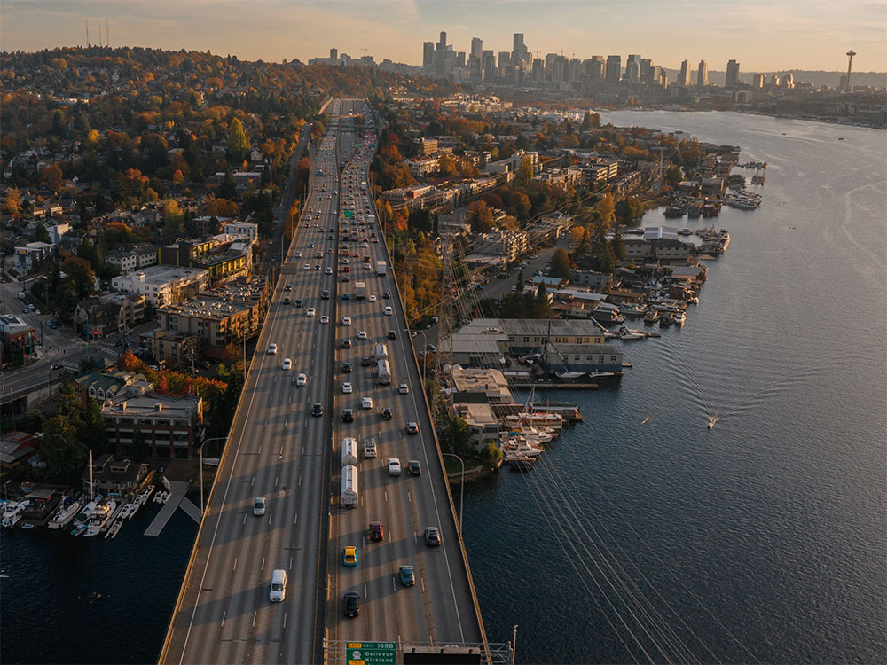 Traffic on I-5 Ship Canal Bridge