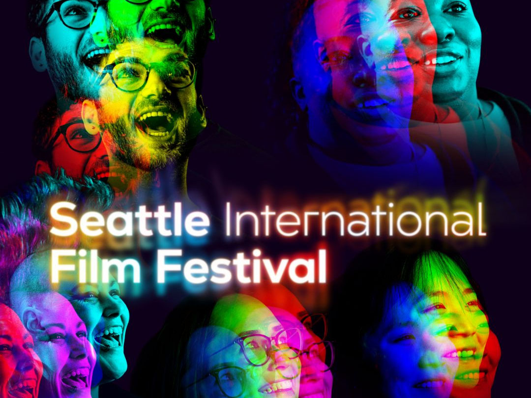 Seattle International Film Festival: Smiling faces in bright colors on navy background