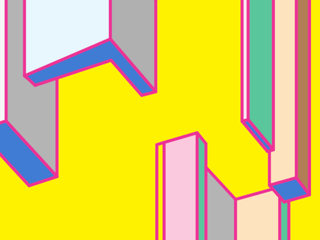 Bright outlined blocks on a yellow background