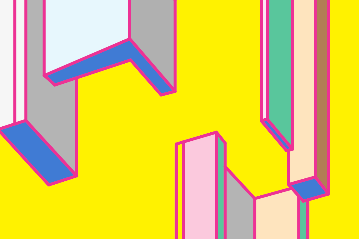 Bright outlined blocks on a yellow background