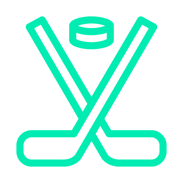 Hockey sticks and puck - teal icon