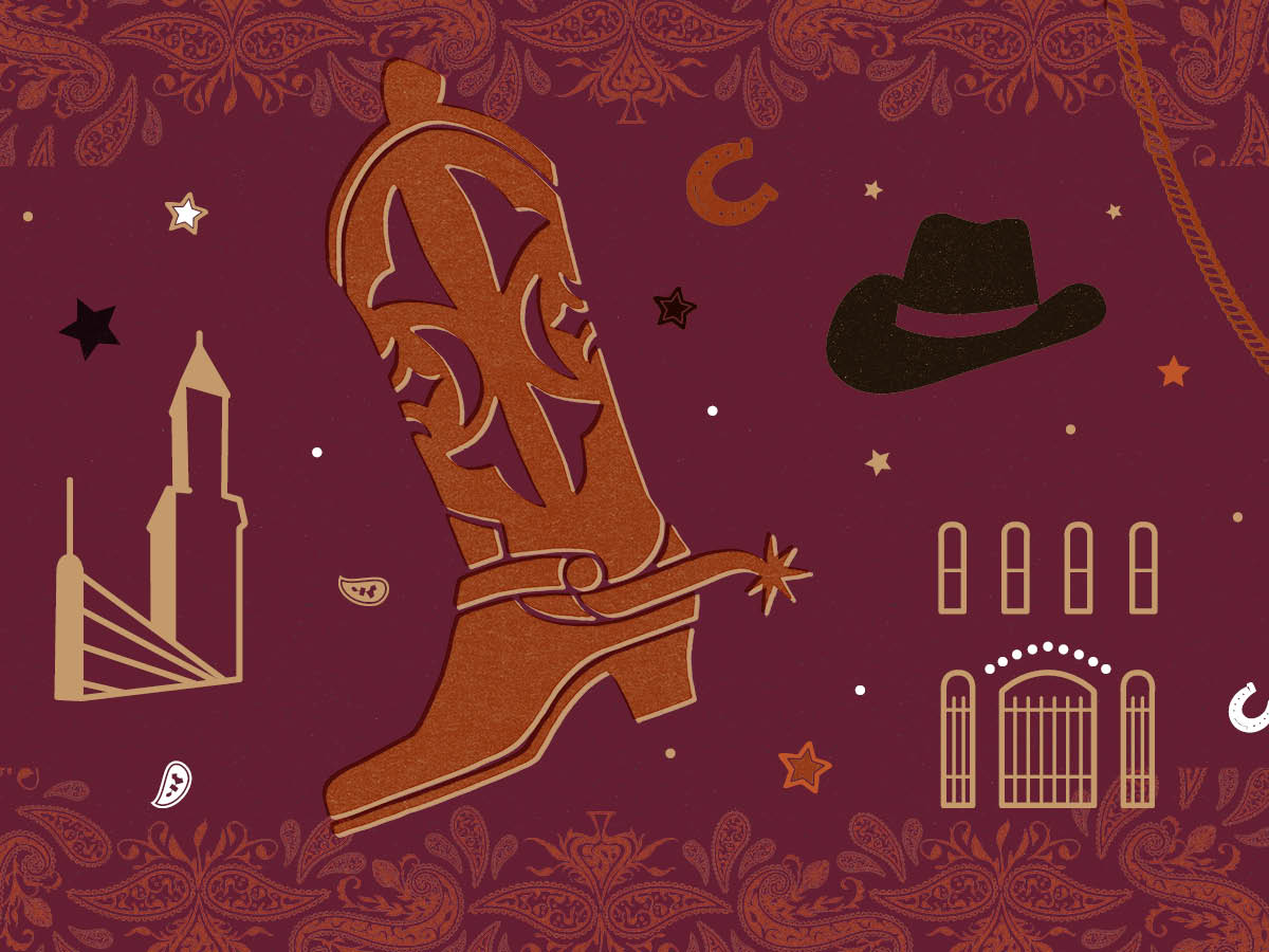 Western illustrations on a red background
