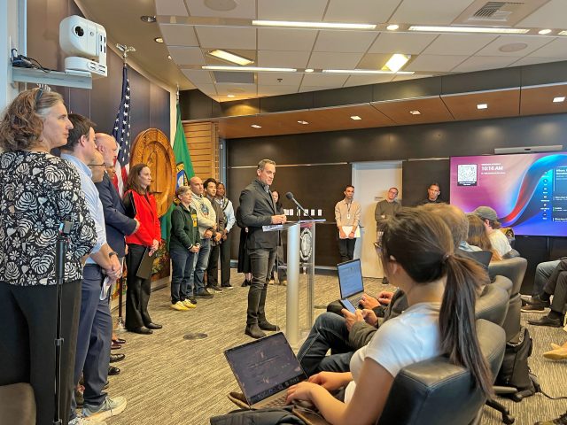 DSA President & CEO Jon Scholes speaks at a press conference.