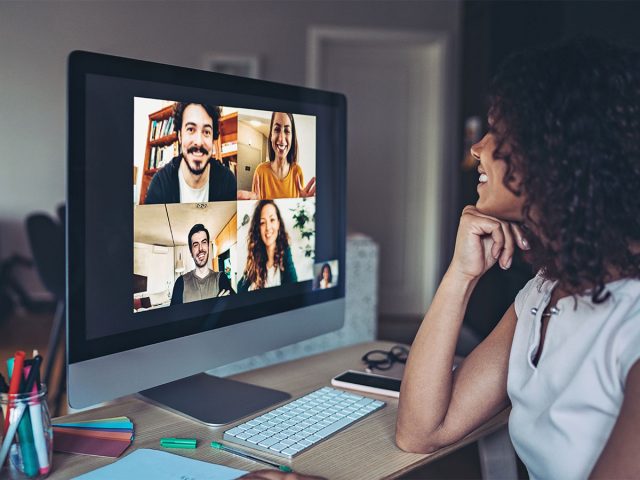 Young woman on a virtual meeting